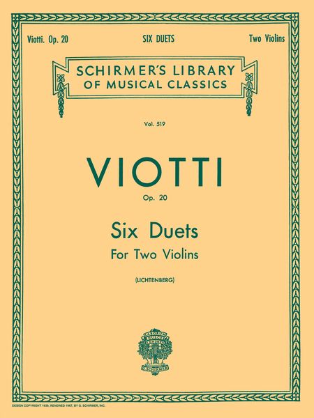 6 Duets, Op. 20 : For Two Unaccompanied Violins / edited by Leopold Lichtenberg.