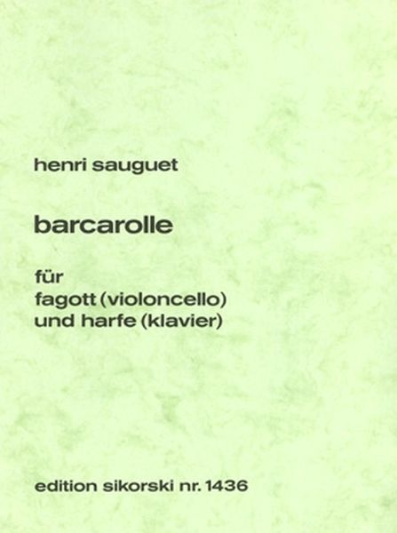 Barcarolle : Pour Basson (Ou Violoncelle) Et Harpe (Ou Piano).