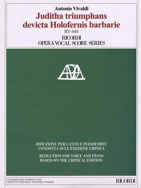 Juditha Triumphans Devicta Holofernis Barbarie, RV 644 / edited by Michael Talbot.