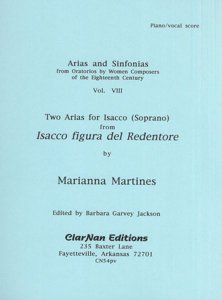 Two Arias For Isacco (Soprano) From Isacco Figura Del Redentore / Ed. Barbara Garvey Jackson.