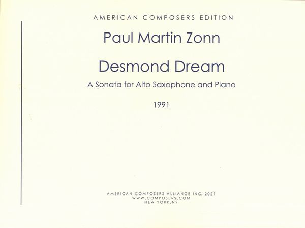 Desmond Dream : A Sonata For Alto Saxophone and Piano (1991).