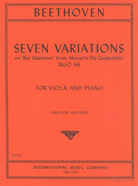 Seven Variations On Bei Mannern From Mozart's Magic Flute, WoO 46 : For Viola and Piano.