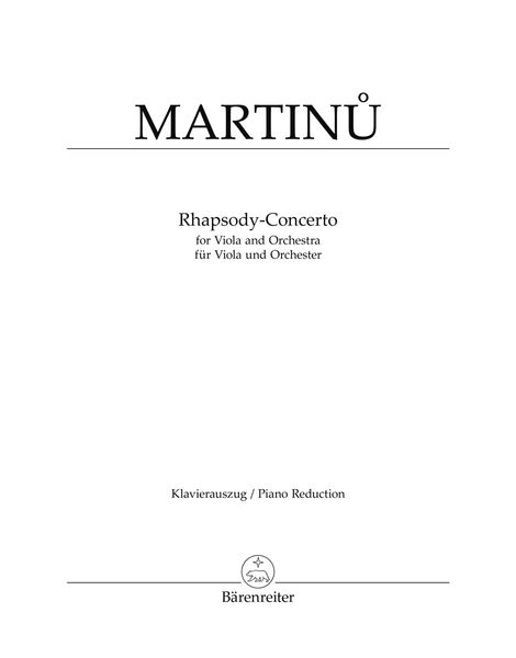 Rhapsody Concerto : For Viola And Orchestra - Piano Reduction.