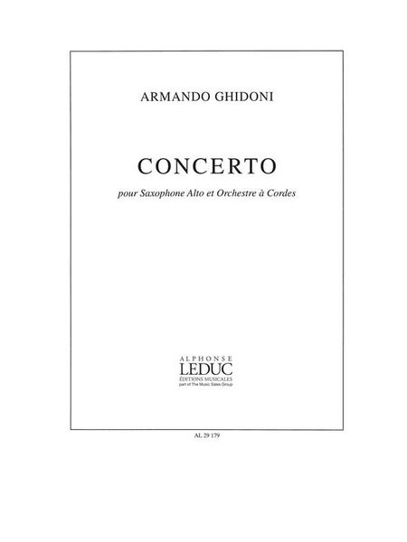 Concerto : For Alto Saxophone and String Orchestra (1998) - Piano reduction.