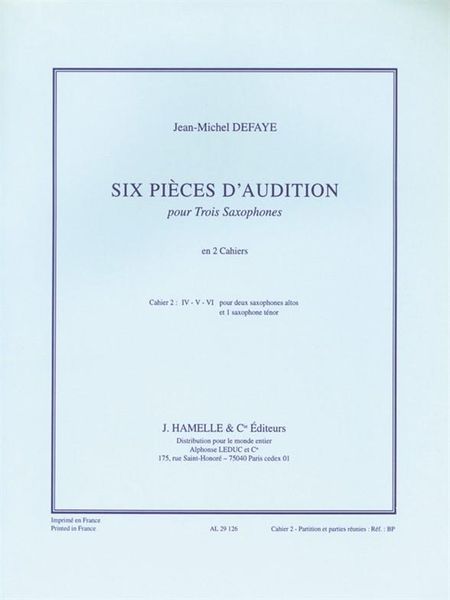 Six Pieces D'audition, Vol. 2 : For Two Alto Saxophones and One Tenor Sax.