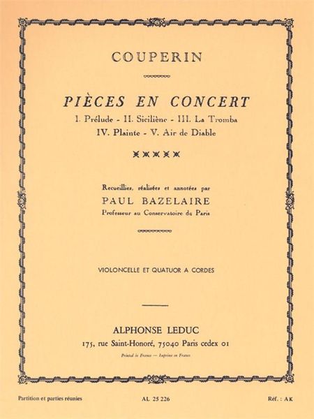 Pieces En Concert : For Cello and String Quartet.