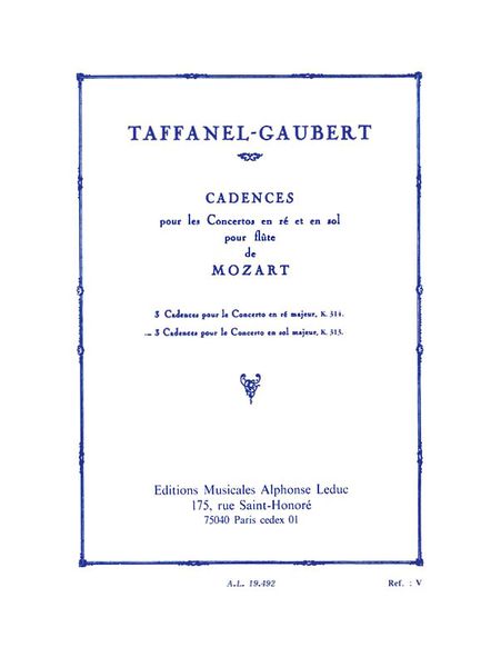 Cadences (3) Pour Concerto En Sol Majeur, Op. 313 : For Flute Solo.