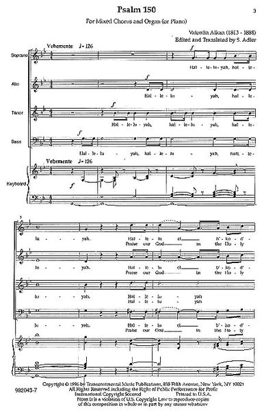 Hallelujah (Psalm 150) : For SATB and Keyboard / Ed. by Samuel Adler.