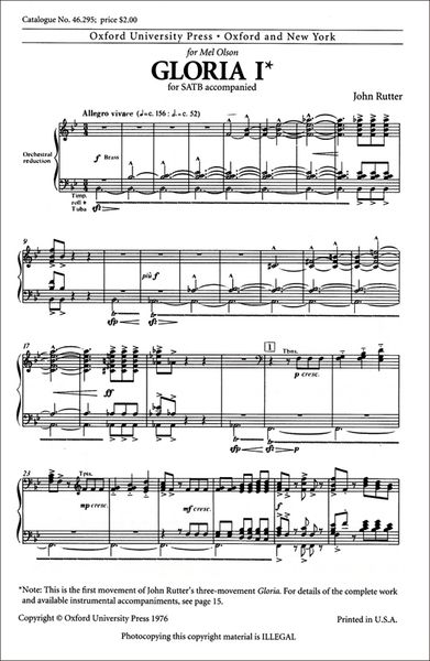 Gloria I (1st Movement) : For SATB and Brass Orchestra.