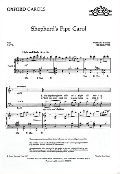 Shepherd's Pipe Carol (X167) : For SATB and Piano.