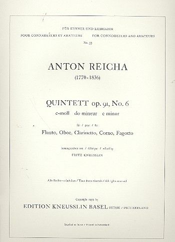 Quintet, Op. 91/6 In C Minor : For Flute, Oboe, Clarinet, Horn & Bassoon.