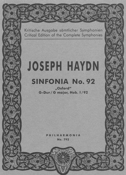 Symphony No. 92 In G Major (Oxford) / Ed. by H. C. Robbins Landon.