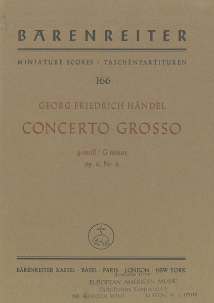 Concerto Grosso In G Minor, Op. 6, Nr. 6 HWV 324.