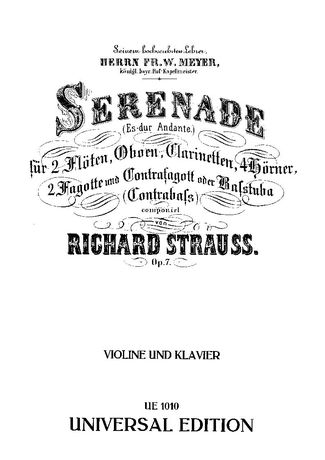 Serenade In E Flat Major (For Wind Ensemble) : For Violin and Piano / arranged by Hermann Ley.