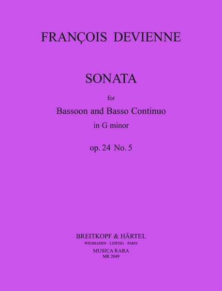 Sonata In G Minor, Op. 24 No. 5 : For Bassoon and Continuo / edited by Klaus Hubmann.