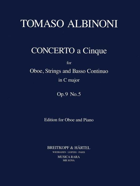 Concerto A 5, Op. 9/5 : For Oboe and Strings - Piano reduction.