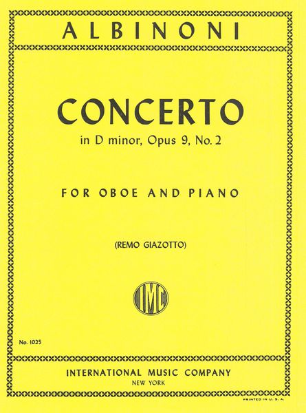 Concerto In D Minor, Op. 9 No. 2 : For Oboe and Piano.