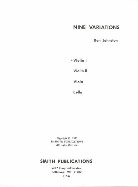 Nine Variations : For String Quartet - Set of Parts.