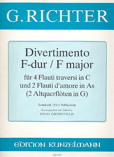 Divertimento F Major : Für 4 Flauti Traversi In C und 2 Flauti d'Amore In As.