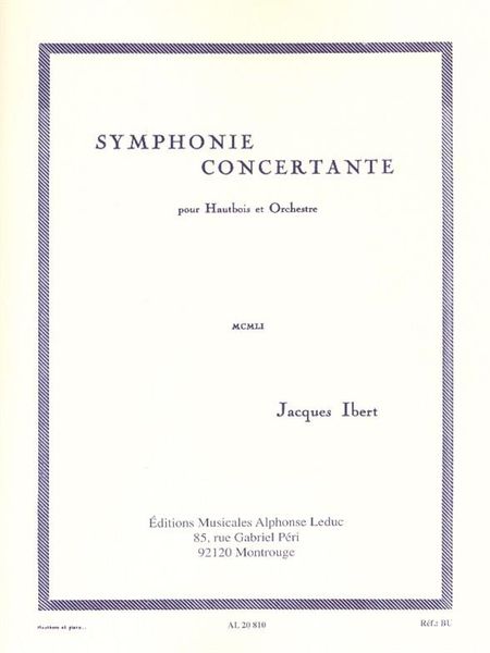 Symphonie Concertante : Pour Hautbois Et Orchestre - Piano reduction.