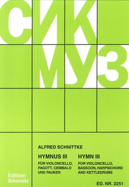 Hymnus III : For Cello, Bassoon, Cembalo and Timpani.