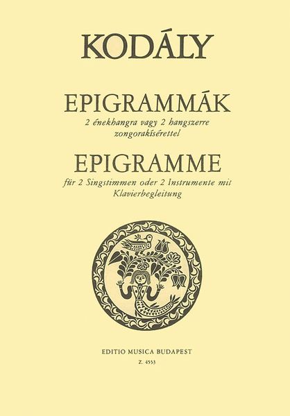 Epigramme : Für 2 Sinstimmen Oder 2 Instrumente Mit Klavierbegleitung.