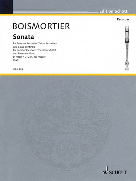 Sonata : For Descant Recorder (Tenor Recorder) and Basso Continuo In D Major.