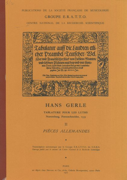 Pieces Allemandes : Nuremberg, Formschneider, 1533.