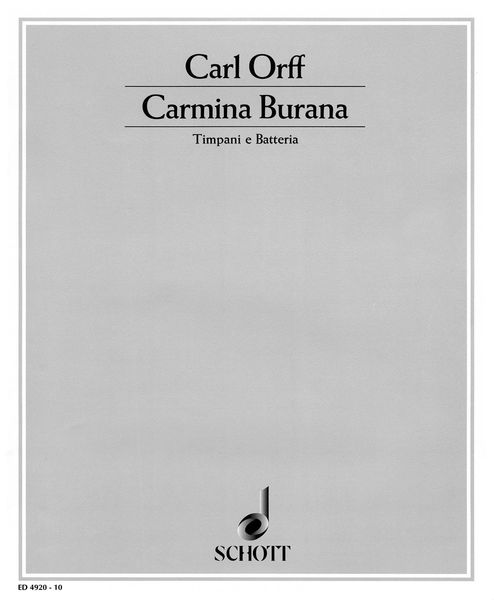 Carmina Burana : Soloists (Stbar), Mixed Choir (SATB), Children's Choir, 2 Pianos and Percussion.