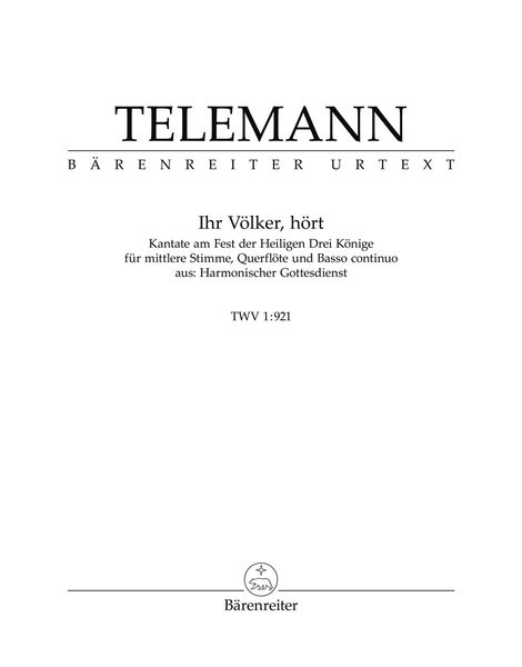 Ihr Völker, Hört : Kantate Für Mittlere Stimme, Querflöte und Basso Continuo.