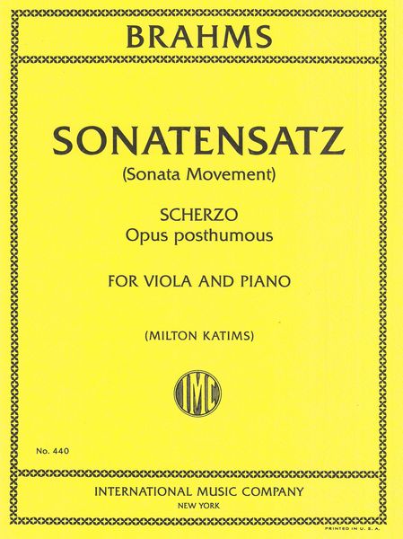 Sonatensatz (Scherzo), Op. Posth. : For Viola and Piano / Ed. by Milton Katims.