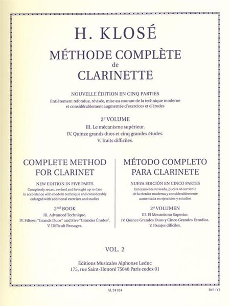 Methode Complete De Clarinette : Nouvelle Edition En Cinq Parties - 2er Volume.