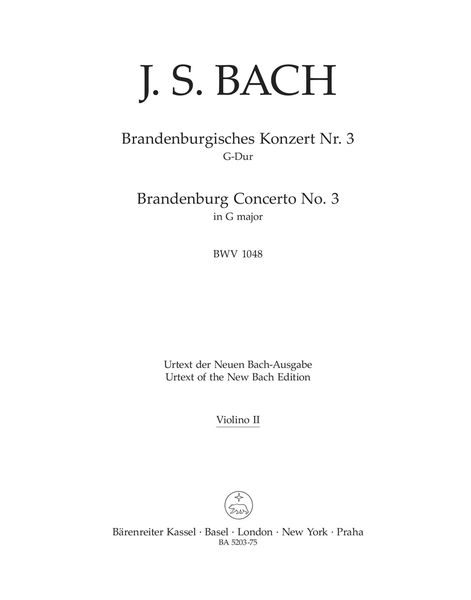 Brandenburg Concerto No. 3 In G Major, BWV 1048 / edited by Heinrich Besseler.