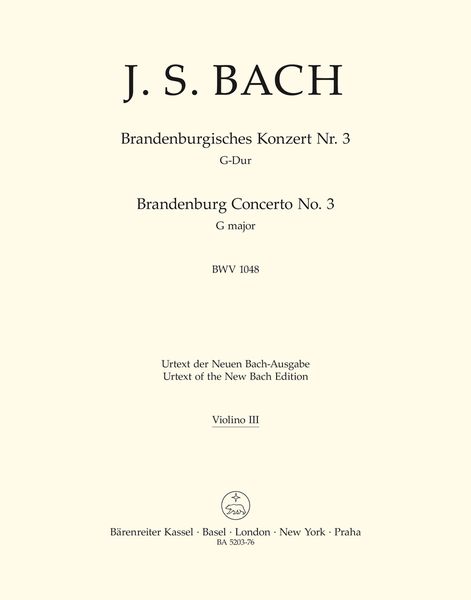 Brandenburg Concerto No. 3 In G Major, BWV 1048 / edited by Heinrich Besseler.