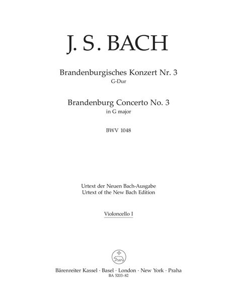 Brandenburg Concerto No. 3 In G Major, BWV 1048 / Cello 1 Part.