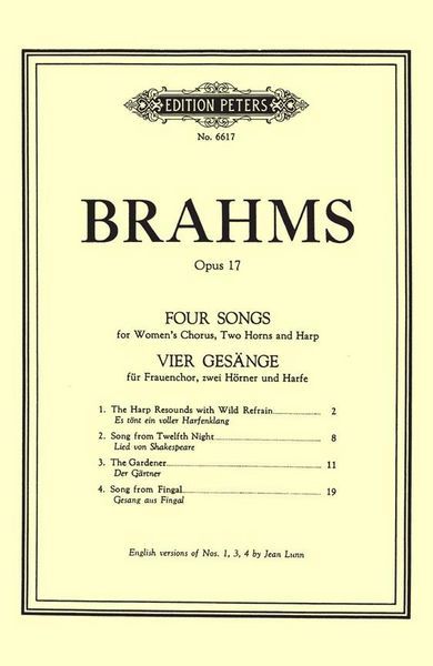 4 Choruses, Op. 17 : For SSA Choir, 2 Horns and Harp.