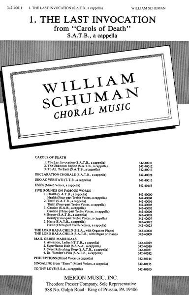 Last Invocation (Carols Of Death No. 1 ) : For SATB A Cappella.