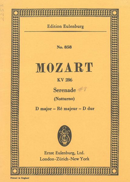 Serenade No. 8, K. 286 In D Major arr. Rudolf Gerber.