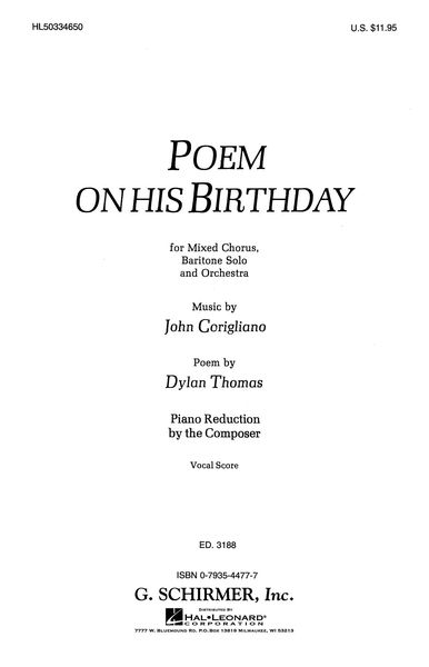Poem On His Birthday : For Mixed Chorus, Baritone Solo and Orchestra.