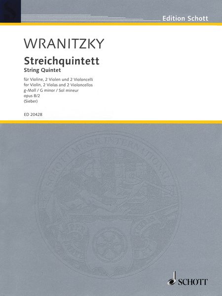 String Quintet In G Minor, Op. 8/2 : For Violin, 2 Violas and 2 Violoncellos / Ed. Tilman Sieber.