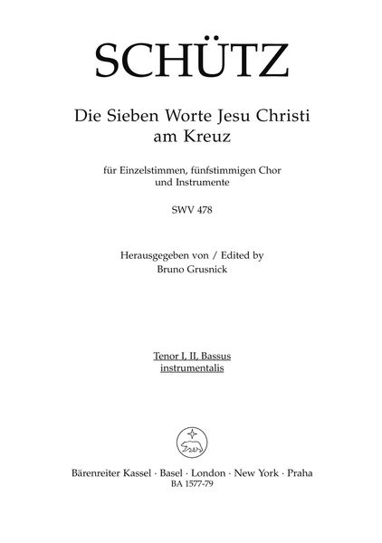 Sieben Worte Jesu Christi Am Kreuz, SWV 478 : Violin 1, 2 Violoncello Part.