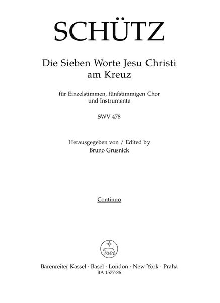 Sieben Worte Jesu Christi Am Kreuz, SWV 478 : Violoncello, Basso Continuo Part.