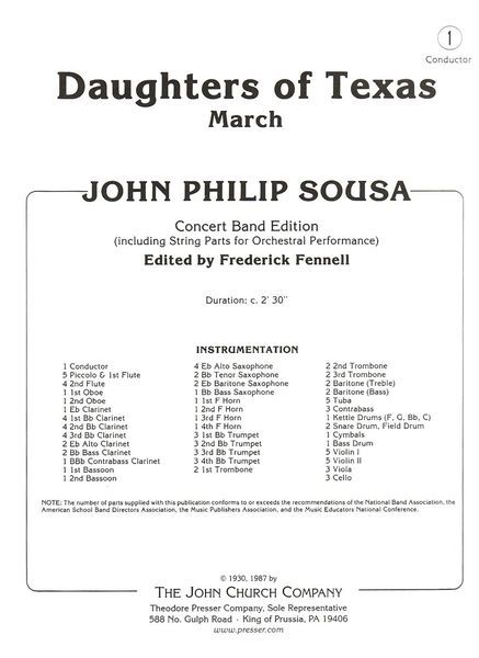Daughters Of Texas : For Concert Band / arranged by Frederick Fennell.