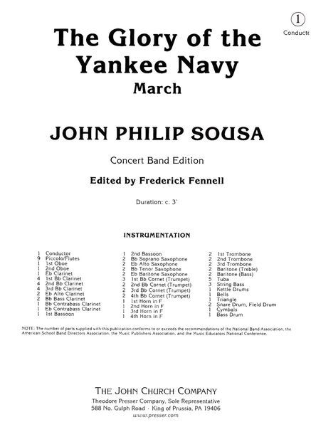 Glory Of The Yankee Navy March : For Concert Band / arranged by Frederick Fennell.