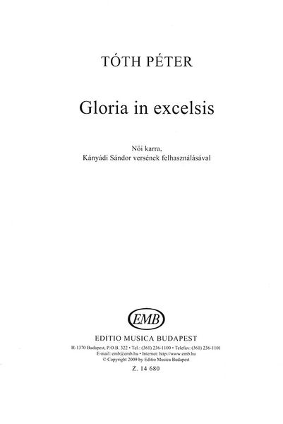 Gloria In Excelsis : For Three-Part Female Choir.