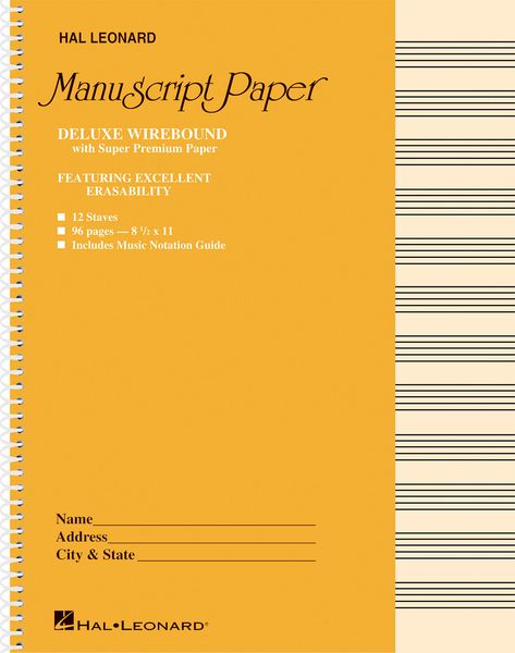 Deluxe Wirebound Manuscript Paper (Gold Cover) : 11 Staves, Notation Guide.