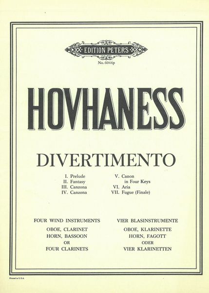 Divertimento, Op. 61 No. 5 : For Oboe, Clarinet, Bassoon, and Horn, Or 4 Clarinets.