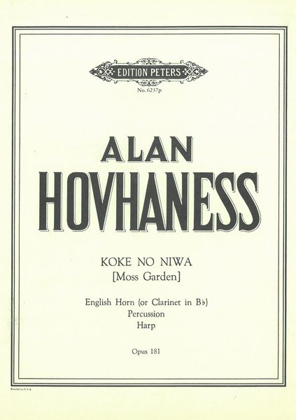 Koke No Niwa = Moss Garden, Oop. 181 : For English Horn Or Clarinet, Harp & 2 Percussion.