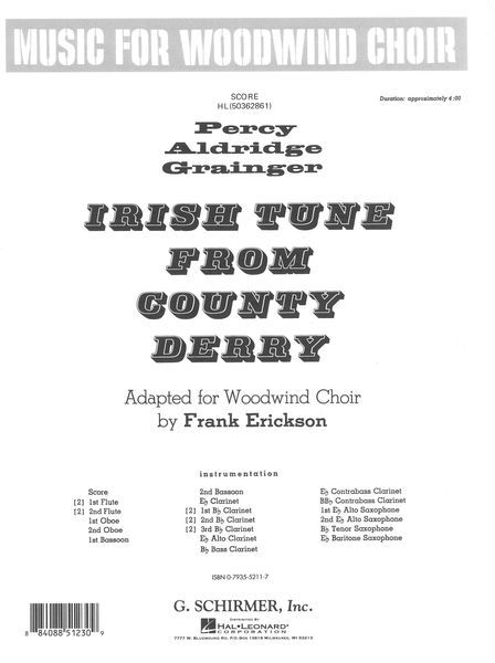 Irish Tune From County Derry : For Woodwind Choir / Adapted by Frank Erickson.