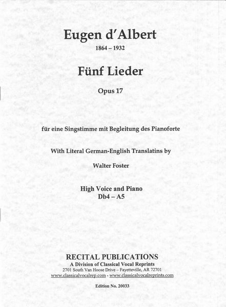 Fünf Lieder, Op. 27 : For High Voice and Piano.